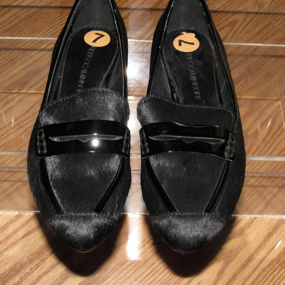 REBECCA MINKOFF Black Fur Dyed Loafers Size 7M - Picture 3 of 5